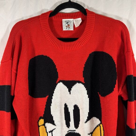 Vintage Mickey Mouse Women's XL Red Knit Crew Neck Long Sleeve Pullover - Picture 2 of 9